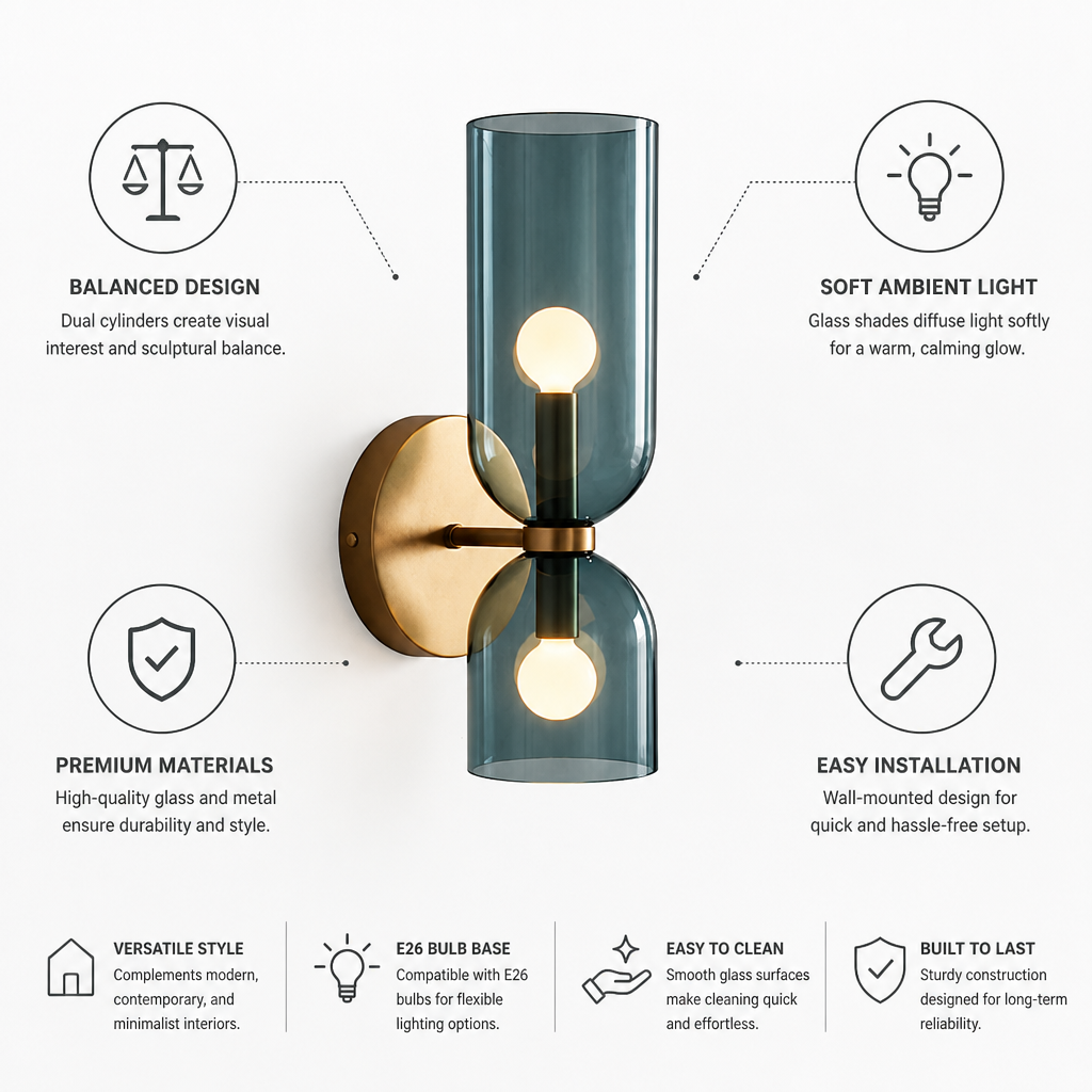 Modern Dual Cylinder Glass Wall Sconce