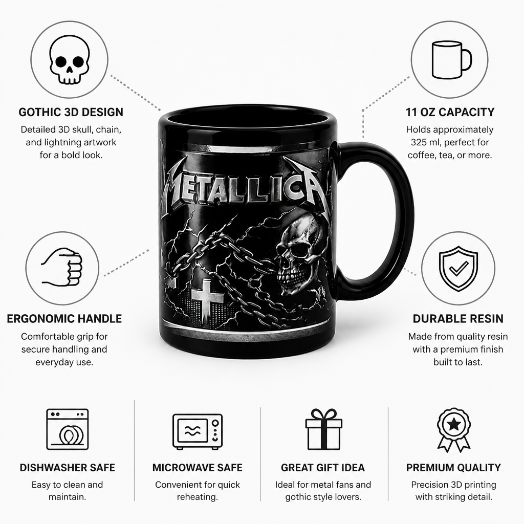 Mug Gothic 3D Skull Ergonomic Handle 11 Oz