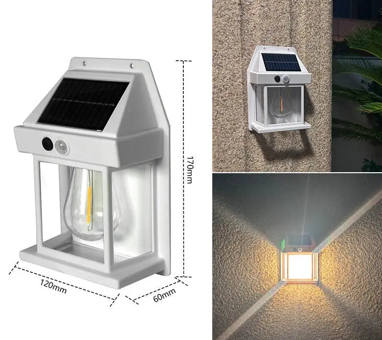 Outdoor Solar Wall Lantern Motion-Activated Edison Filament