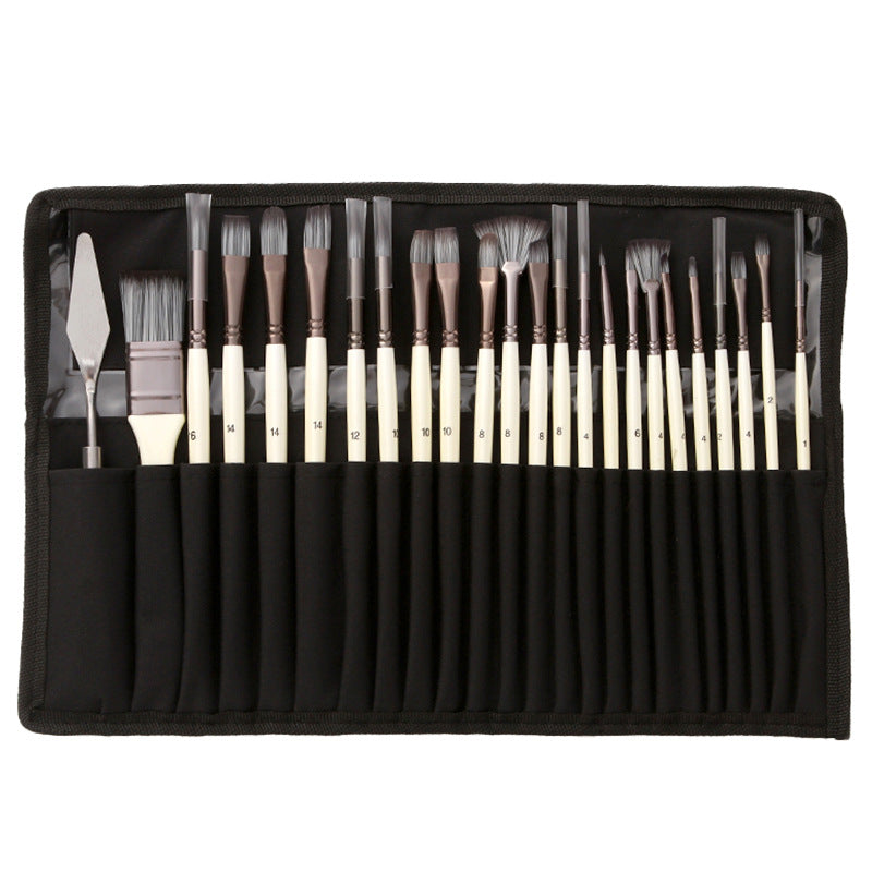 Paint Brush Set 24-Piece Nylon Bristles Wood Handles