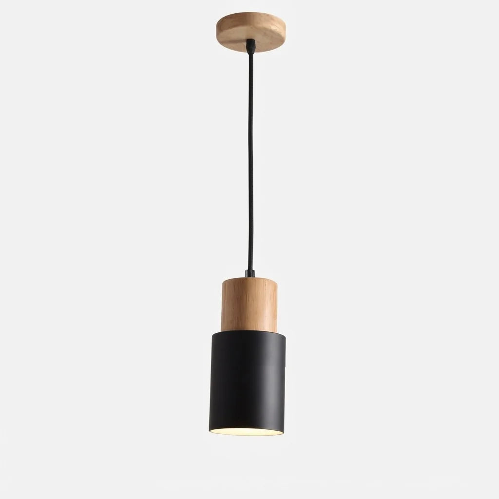 Pendant Light Aluminum Shade & Wood Accent Adjustable Cable