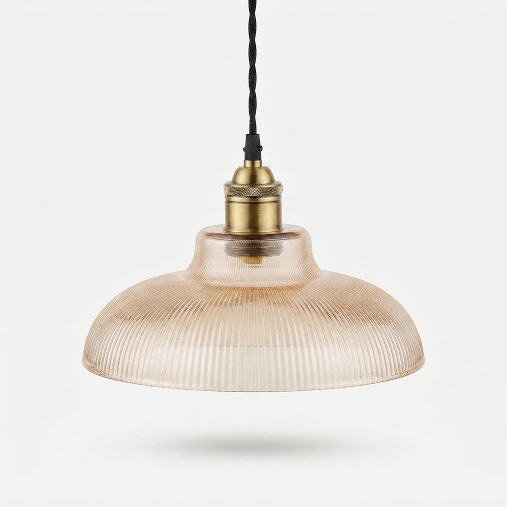 Pendant Light Ribbed Glass & Brushed Brass Adjustable Cable
