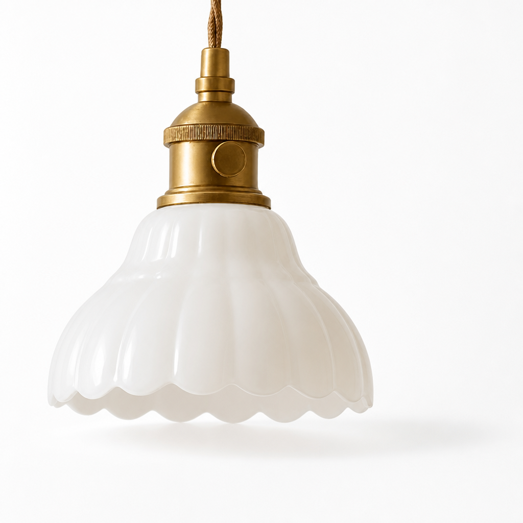 Pendant Light Vintage Floral Glass Shade Copper Accents