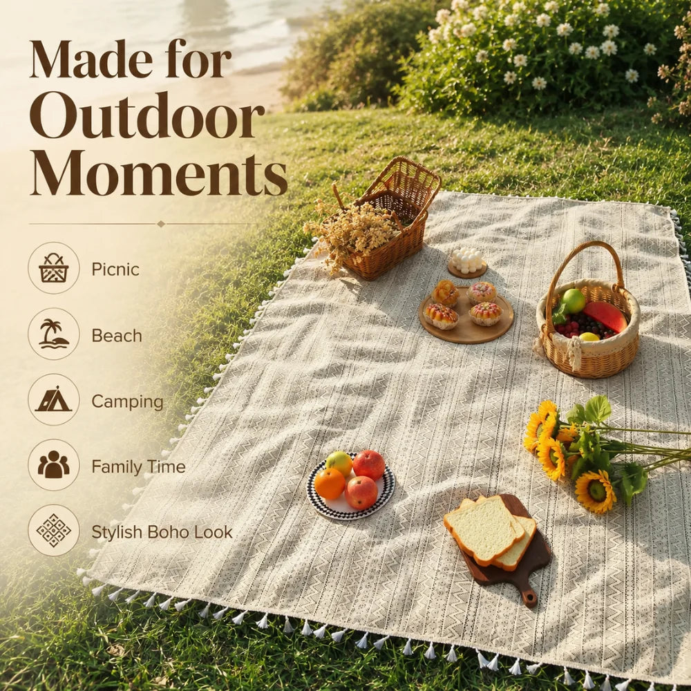 Picnic Blanket Boho Geometric Machine-Washable Polyester