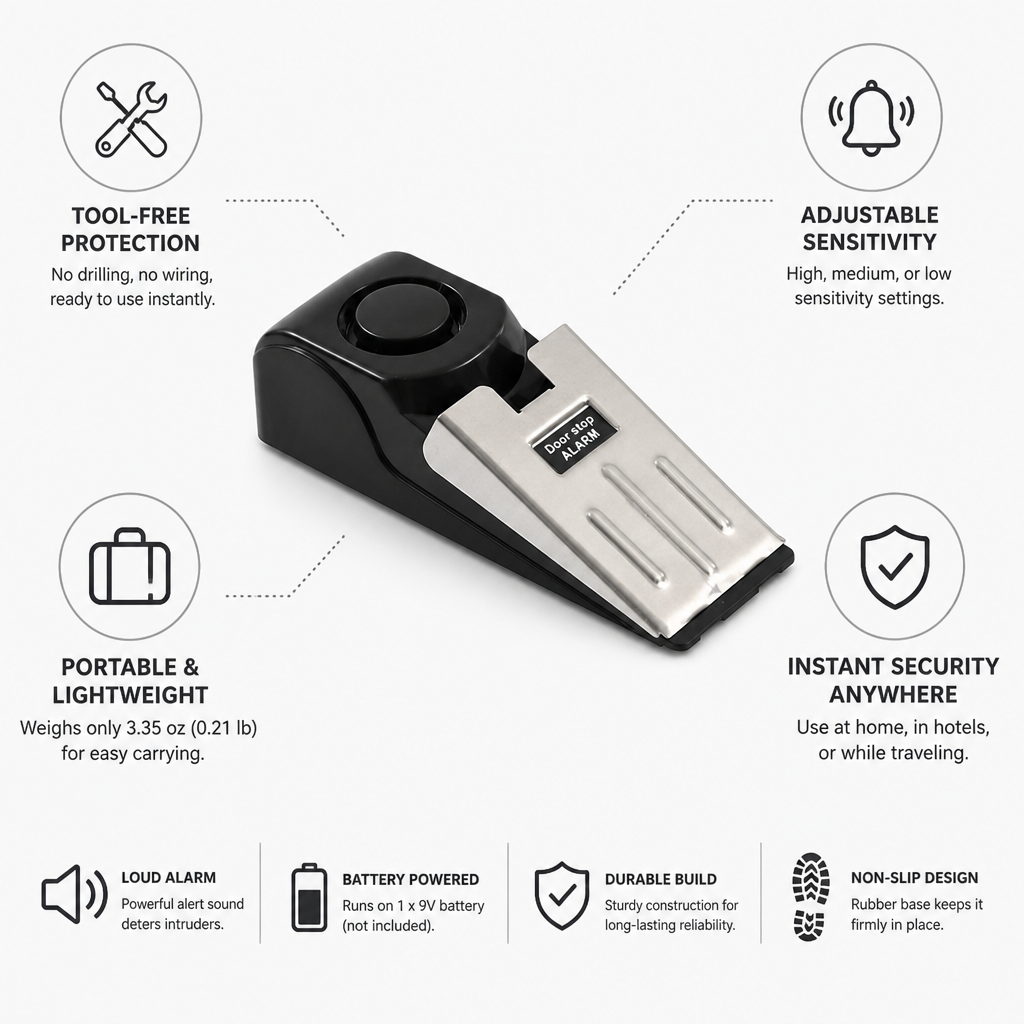 Portable & Tool-Free Doorstop Alarm