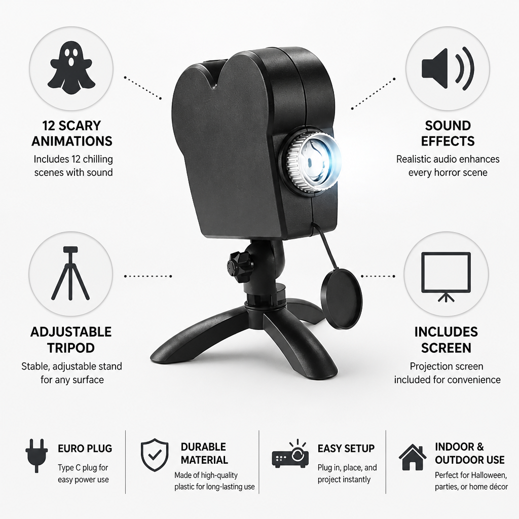 Projector 12 Scary Animations With Sound Tripod & Screen