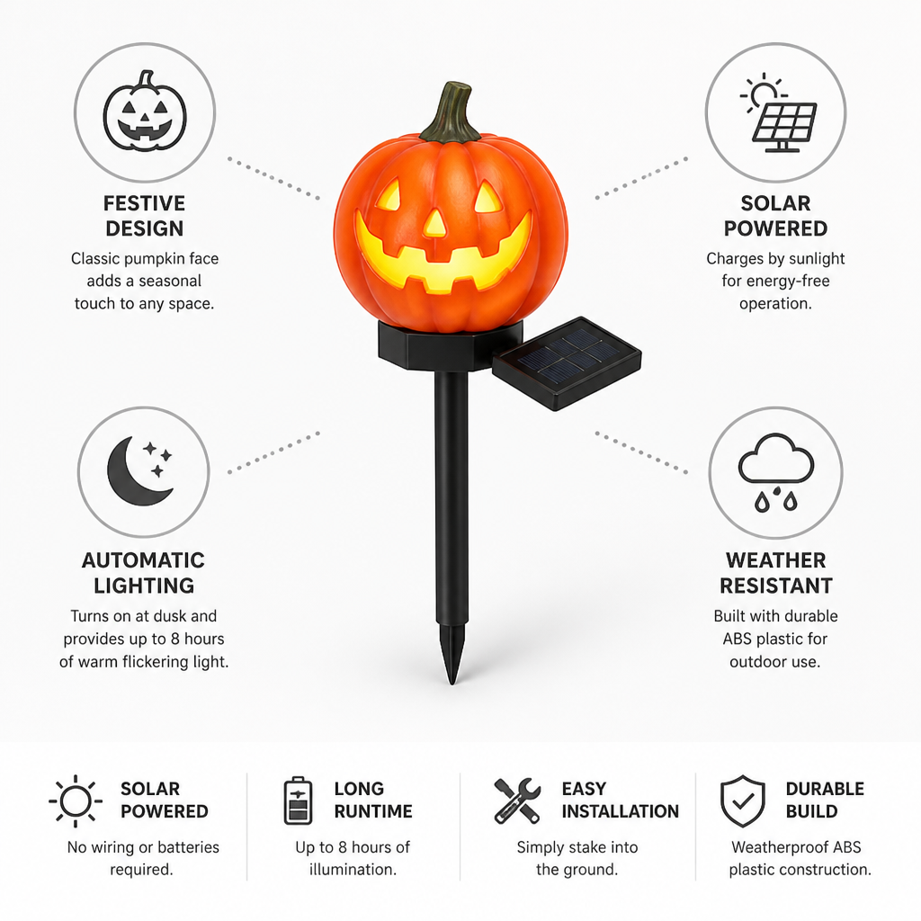 Pumpkin Lantern Solar-Powered Automatic Warm Flicker