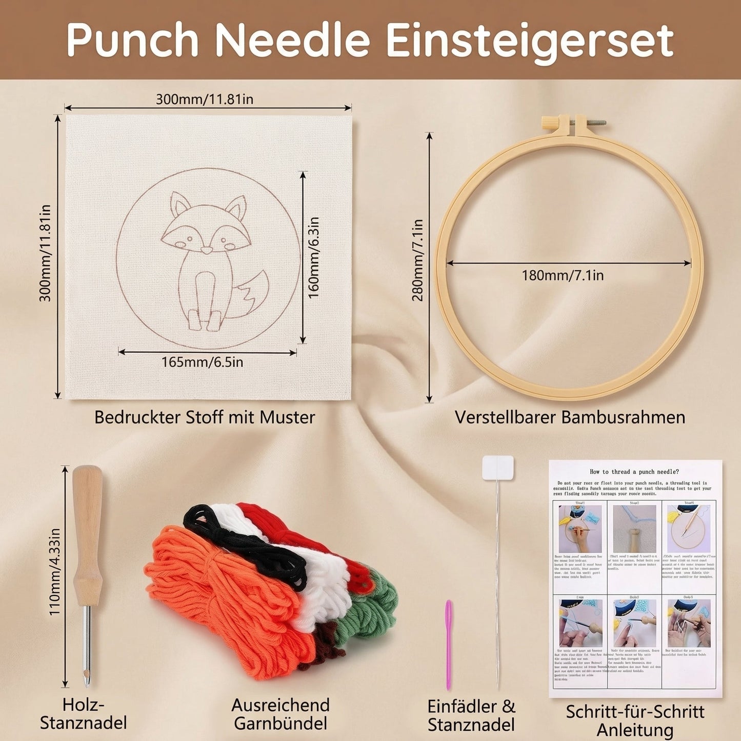 Punch Needle Kit Printed Fabric & Tools 17 Patterns