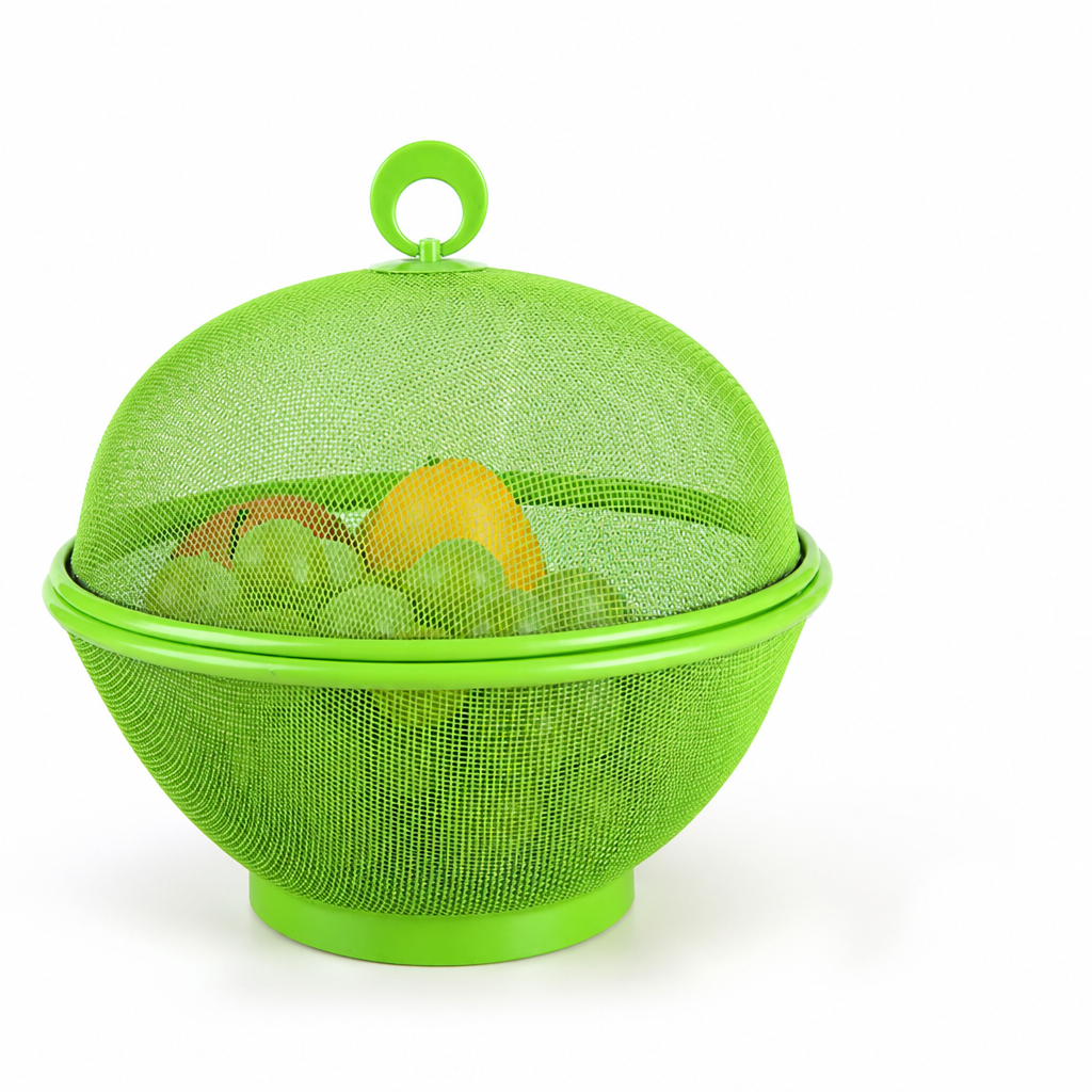 Rust-Resistant Steel Mesh Fruit Basket (Breathable Lid & Built-In Sieve)