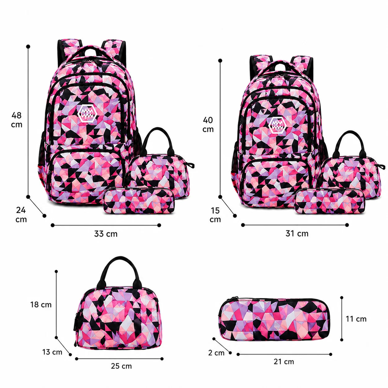School Backpack Set 3-Piece Water-Resistant Polyester Laptop Pocket