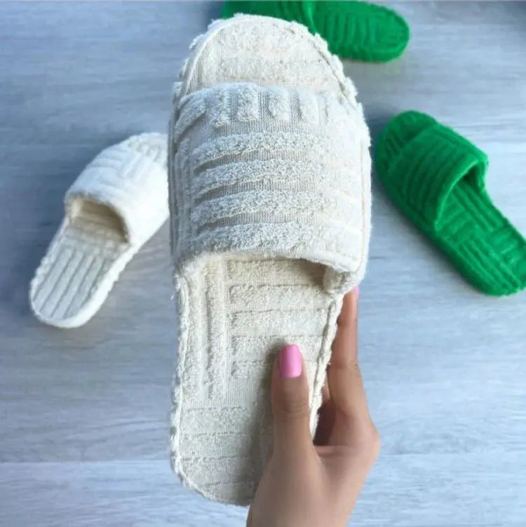 Slip-On Slippers Terry Cloth Cushioned Sole