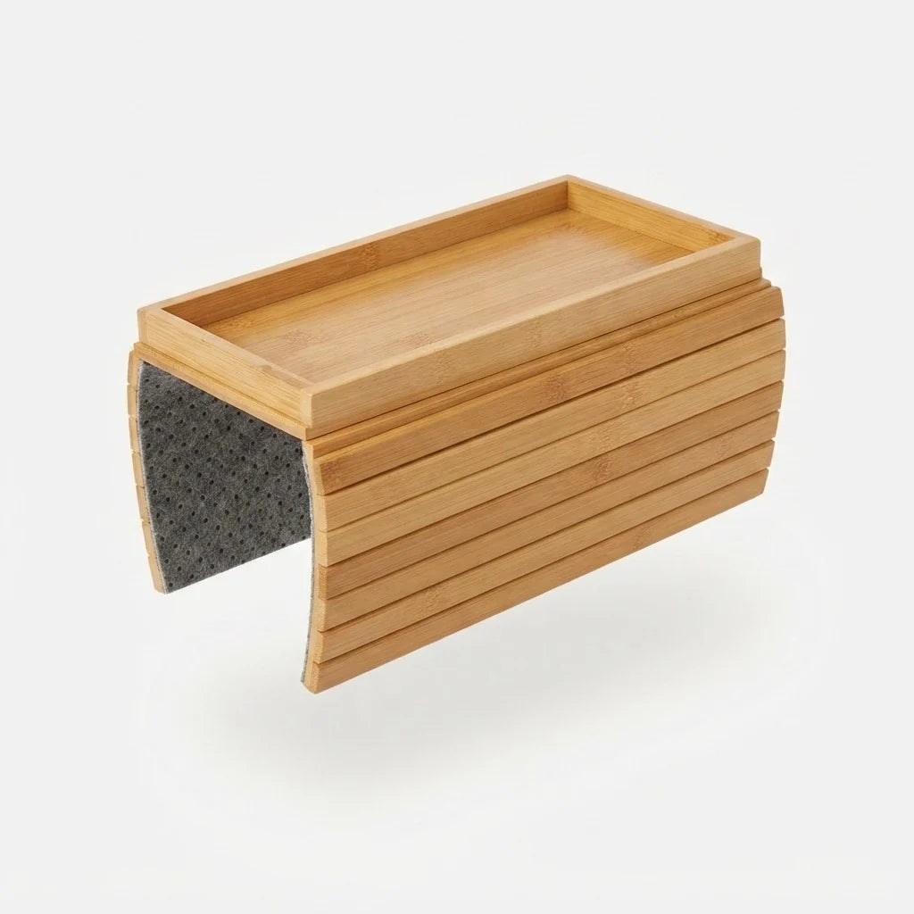 Sofa Armrest Tray Bamboo Flexible Fit Raised Edge