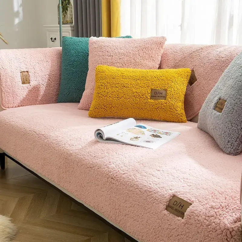 Sofa Slipcover Wool Fabric Stain Protection Tuck-In Non-Slip