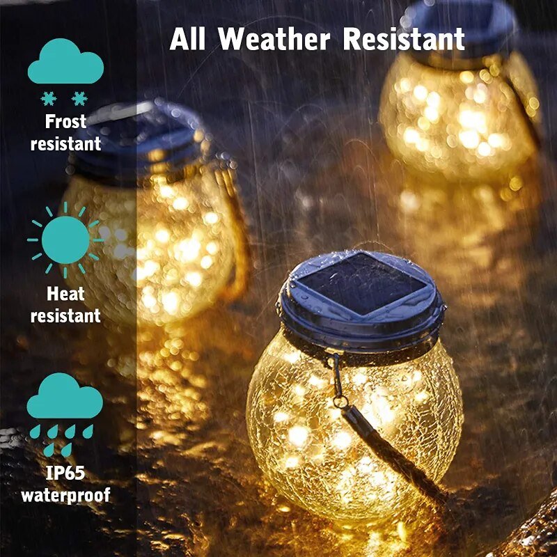 Solar Garden Lantern Crackled Glass 10-Hour Runtime