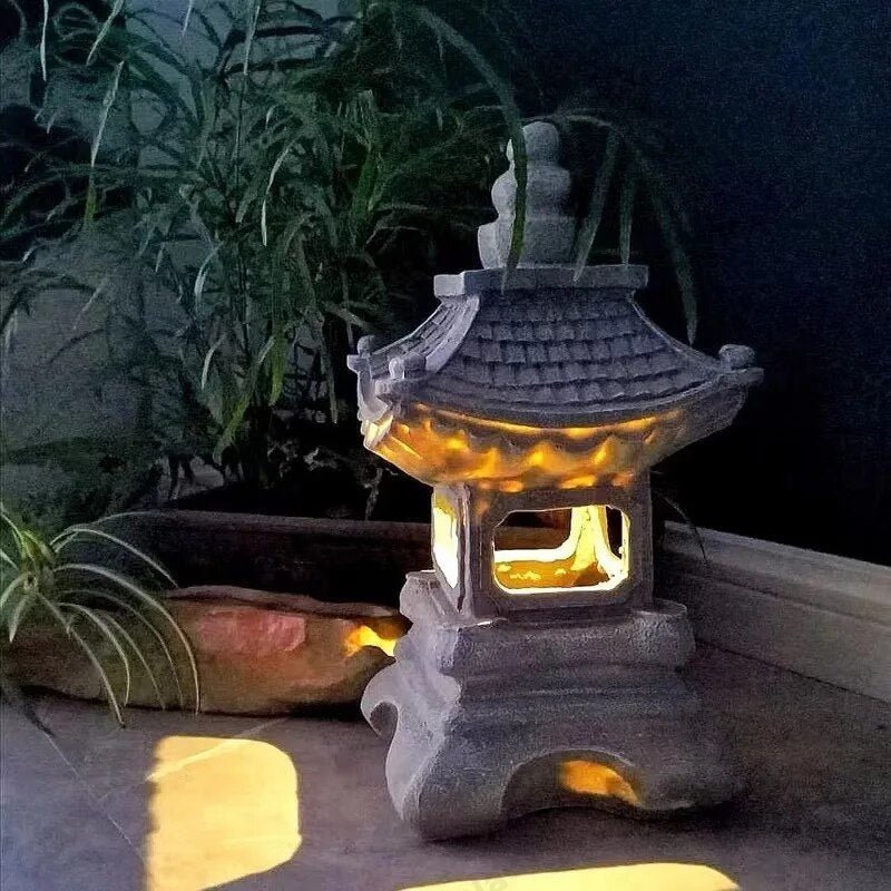 Solar Garden Lantern Pagoda Style Weather-Resistant Resin