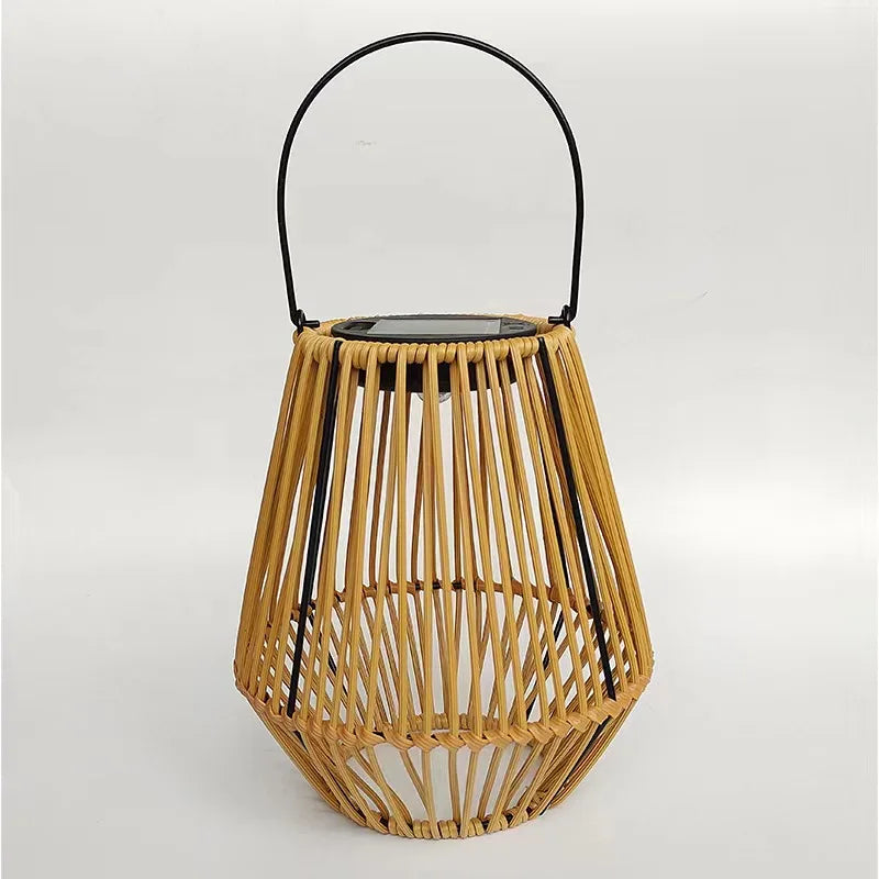 Solar Lantern Rattan Look Warm LED Automatic Dusk Sensor