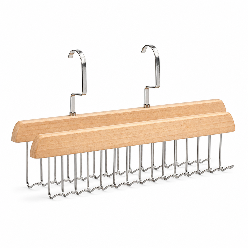 Space-Saving Hardwood & Stainless Steel Belt & Accessory Hanger