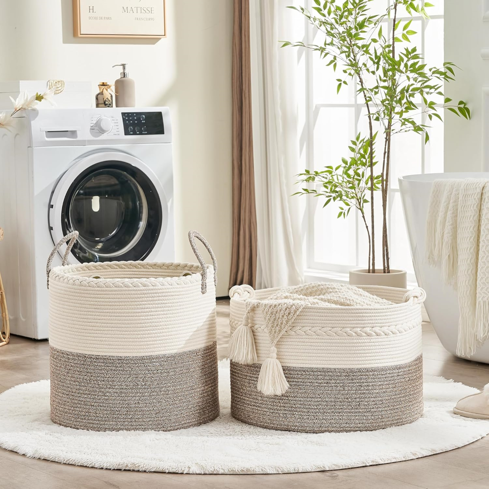 Storage Basket Large Round Cotton Rope Machine Washable