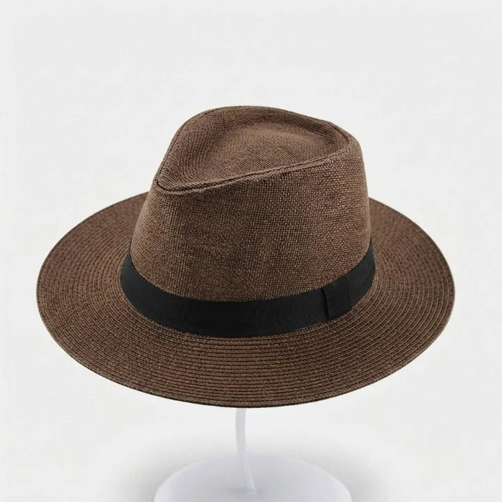 Straw Fedora Hat Handwoven UPF Sun Protection Adjustable Fit