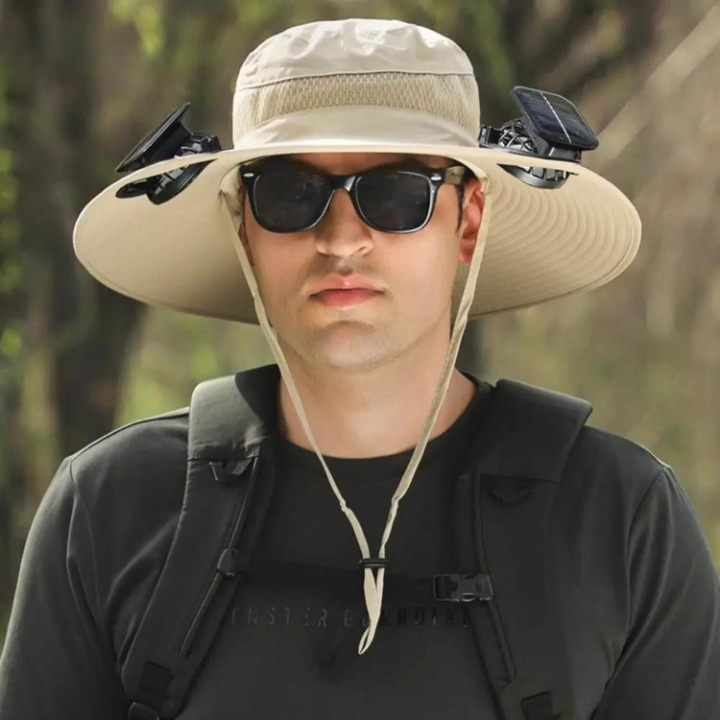 Sun Hat Solar-Powered Fan Wide Brim & UV Protection