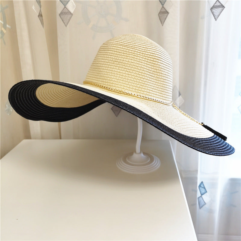 Sun Hat Wide Brim UV Protection Gold Chain