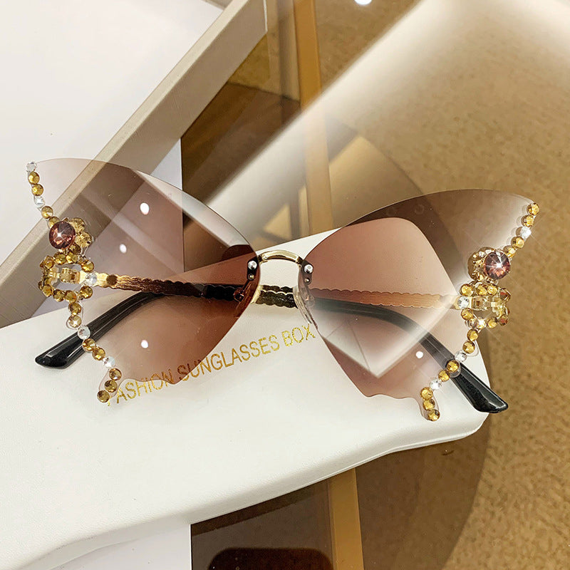 Sunglasses Rimless Butterfly Crystal UV400 Lightweight