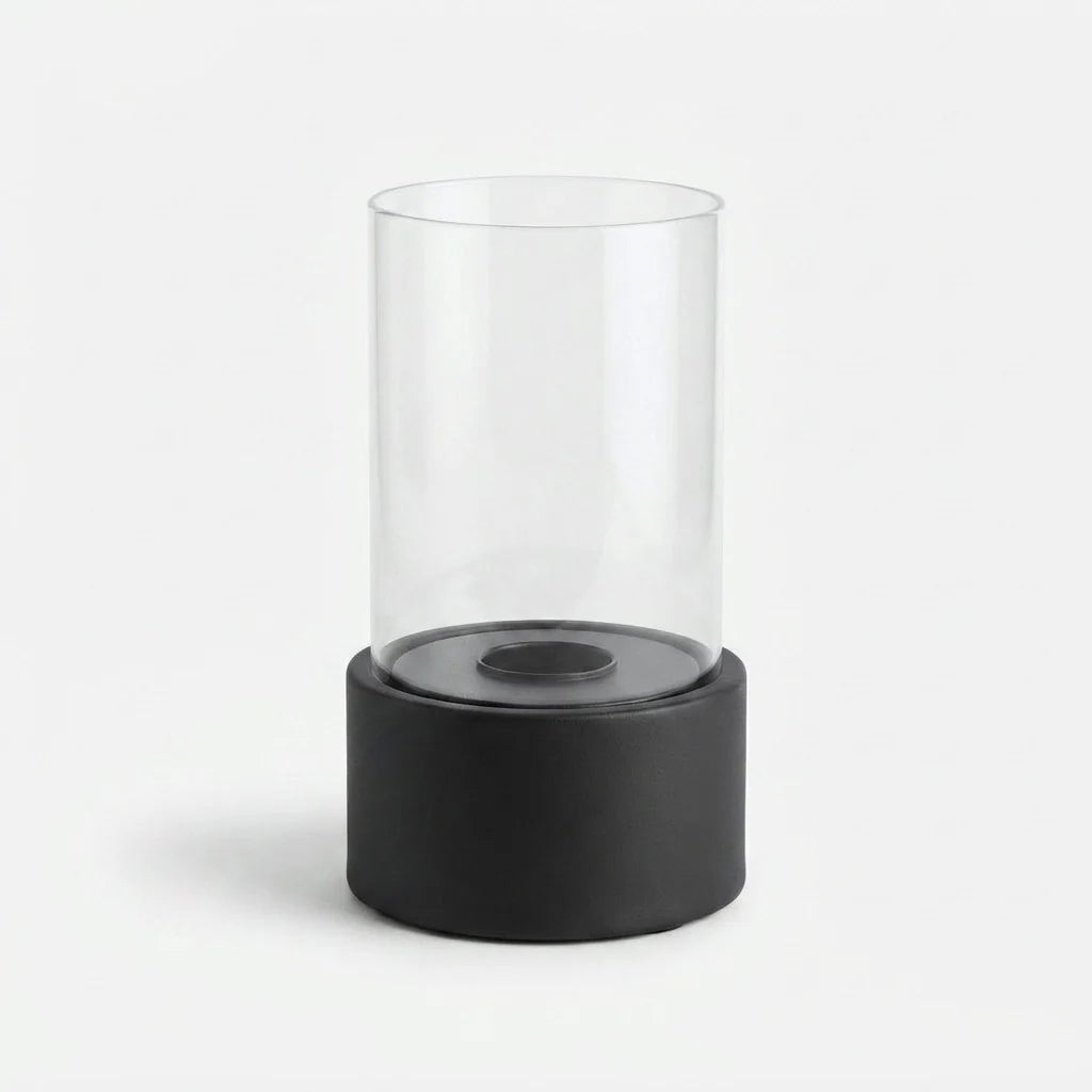 Table Fire Lantern Bioethanol-Powered Borosilicate Glass Weatherproof Steel Base