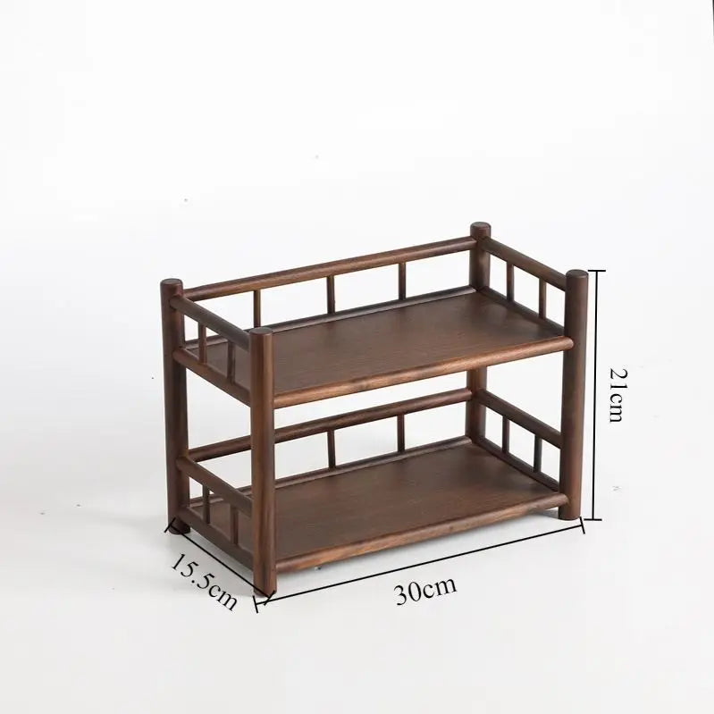Tea & Tableware Display Shelf Solid Wood Non-Slip Base