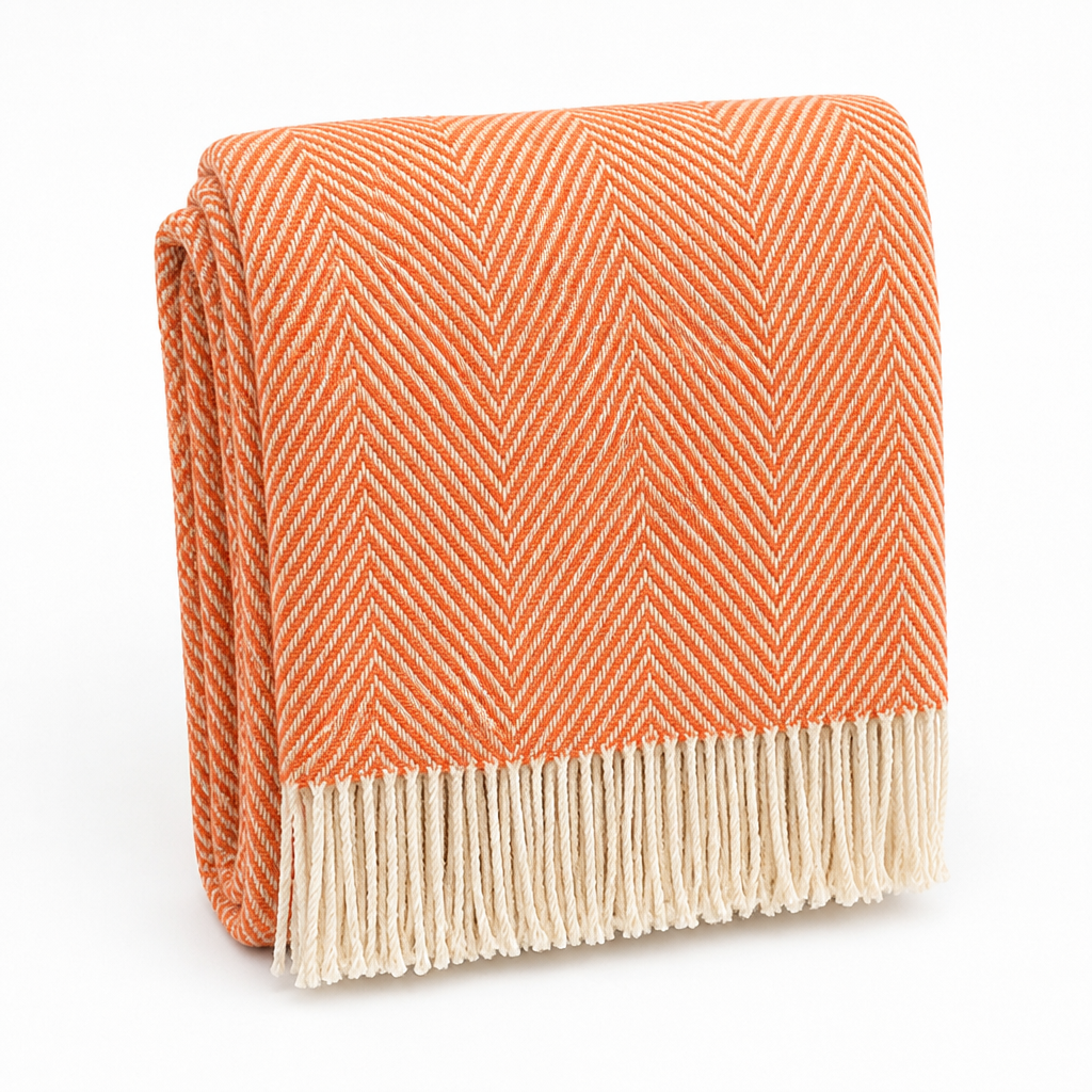 Throw Blanket 100% Cotton Striped & Fringed Machine Washable