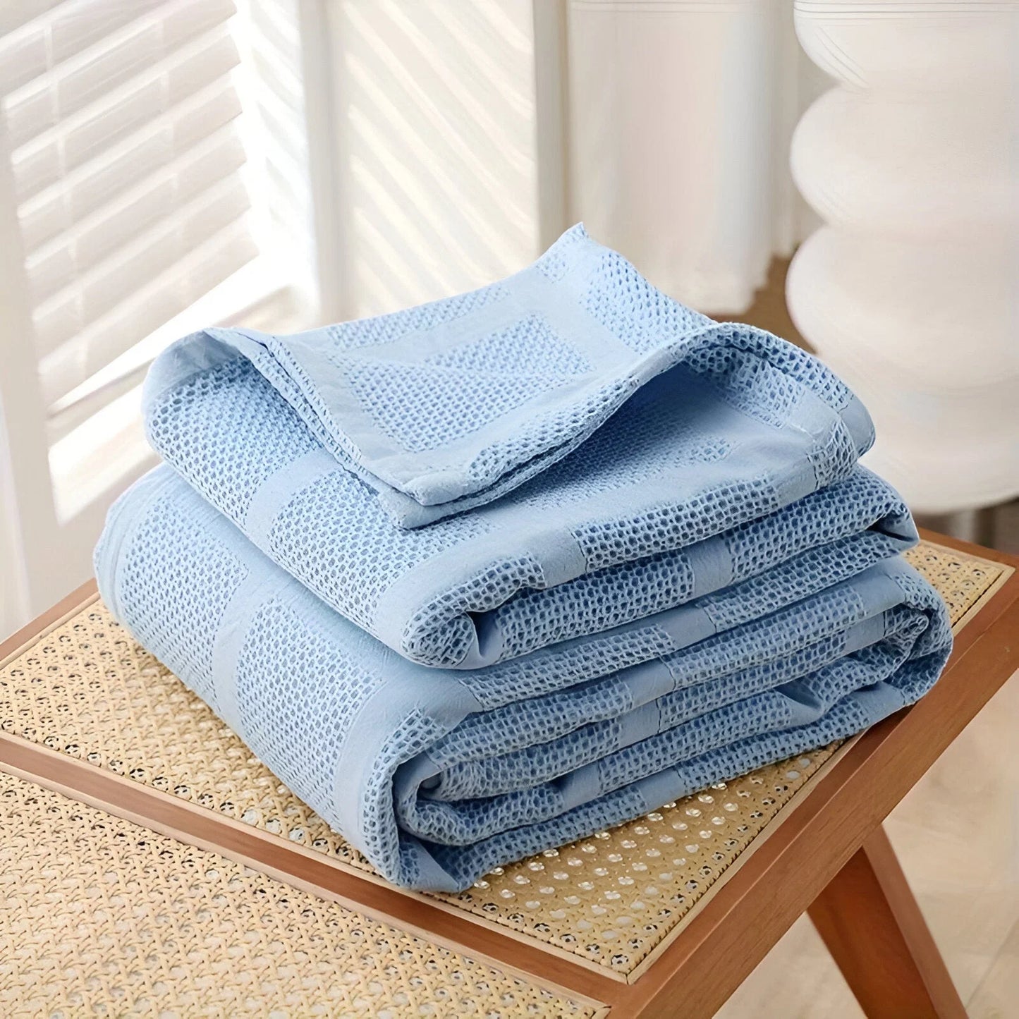Throw Blanket 100% Cotton Waffle Weave Hypoallergenic