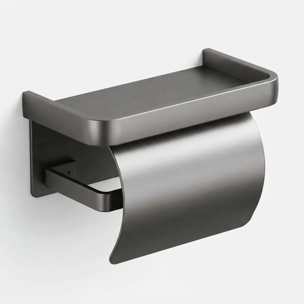Toilet Paper Holder Curved Cover & Shelf Adhesive Mount
