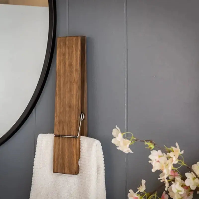 Towel Holder No Drill Self-Adhesive Wood Spring Clip