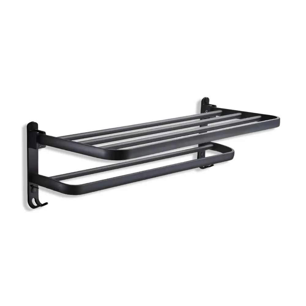 Towel Holder Wall-Mounted Aluminum Double Bar & Hooks 50cm