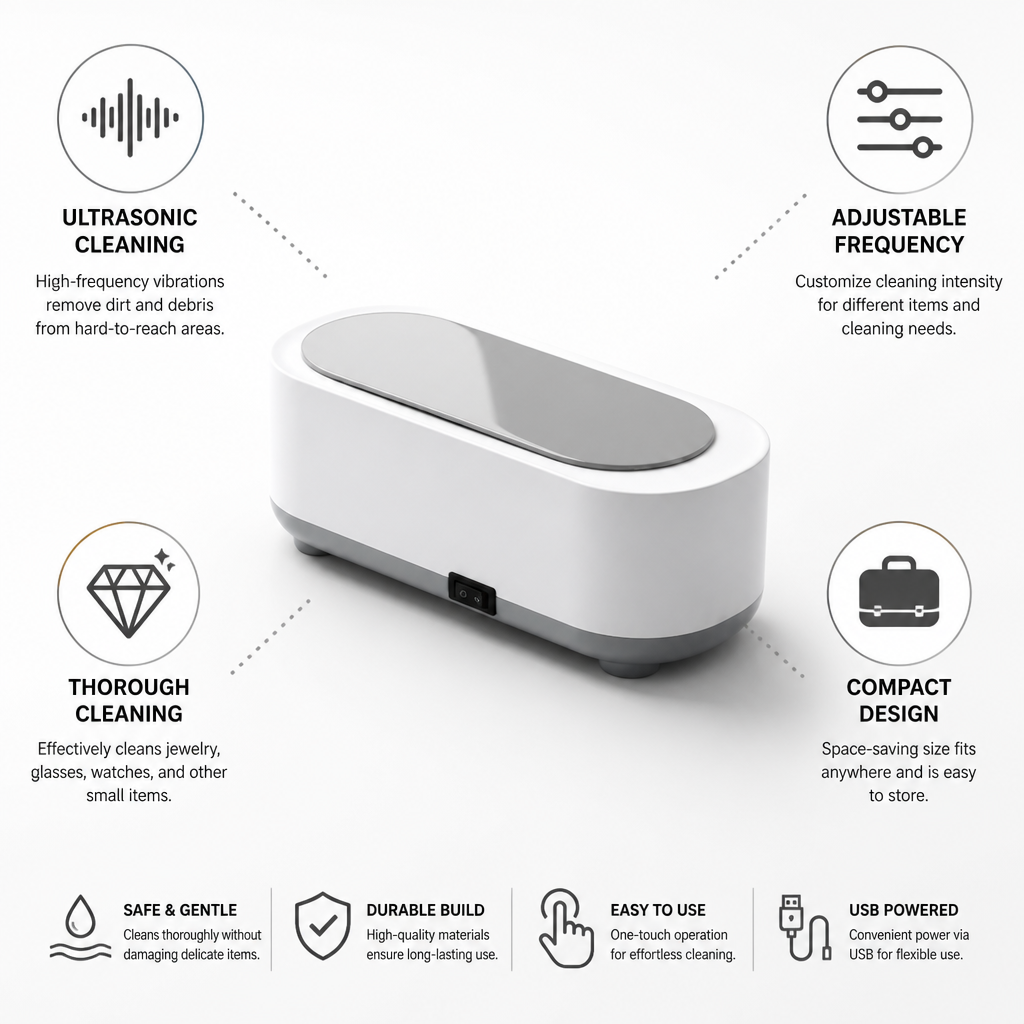 Ultrasonic Cleaner Compact Adjustable Frequency Jewelry & Watches