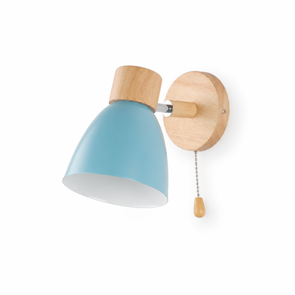 Wall Sconce Swivel Arm Wood Base & Pull Chain