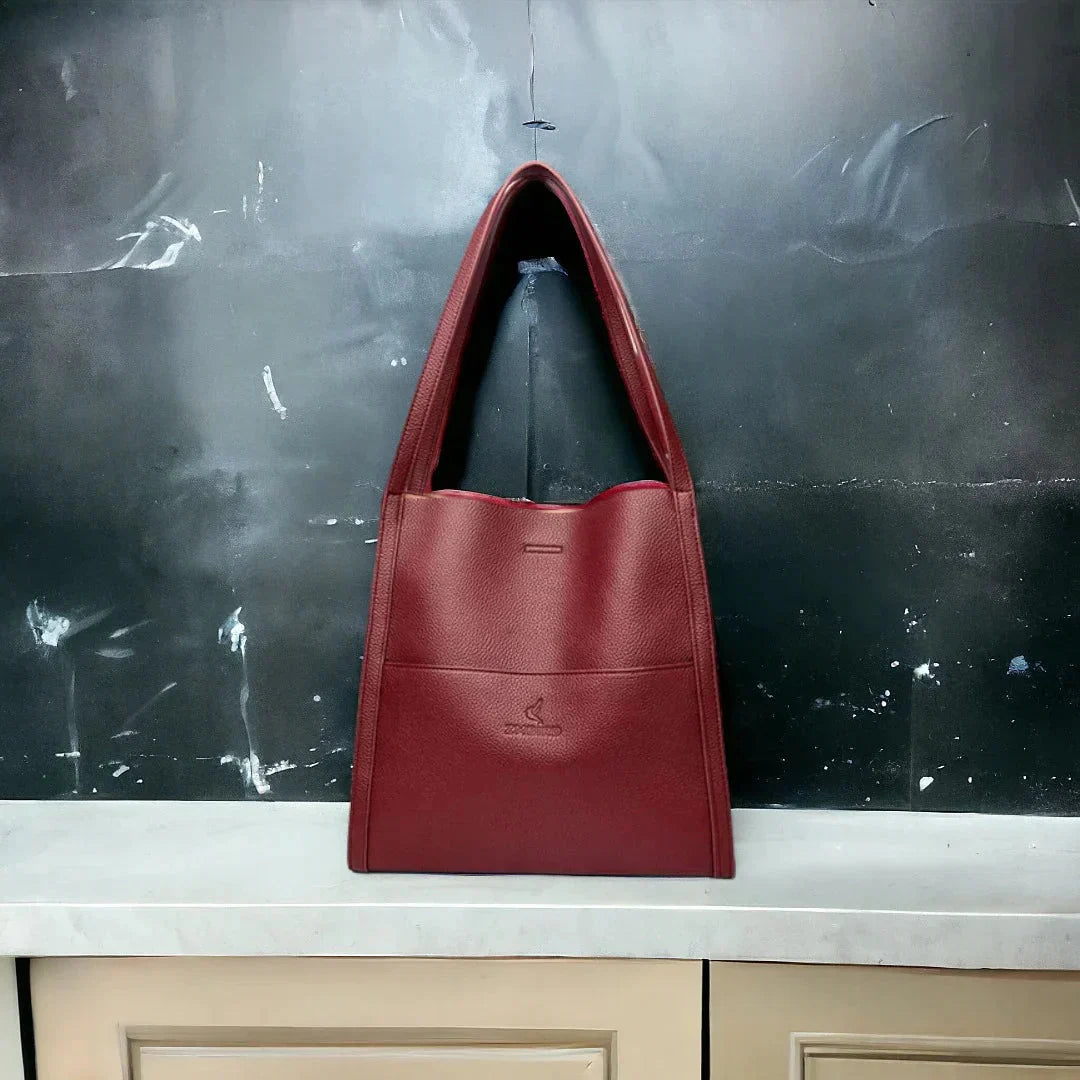 Women's Shoulder Bag Genuine Leather Zipper & Multiple Compartments