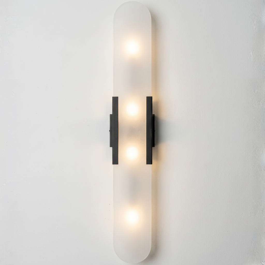 Elegant Alabaster Wall Fixture with Metal Touches and Dual Bulb Setup