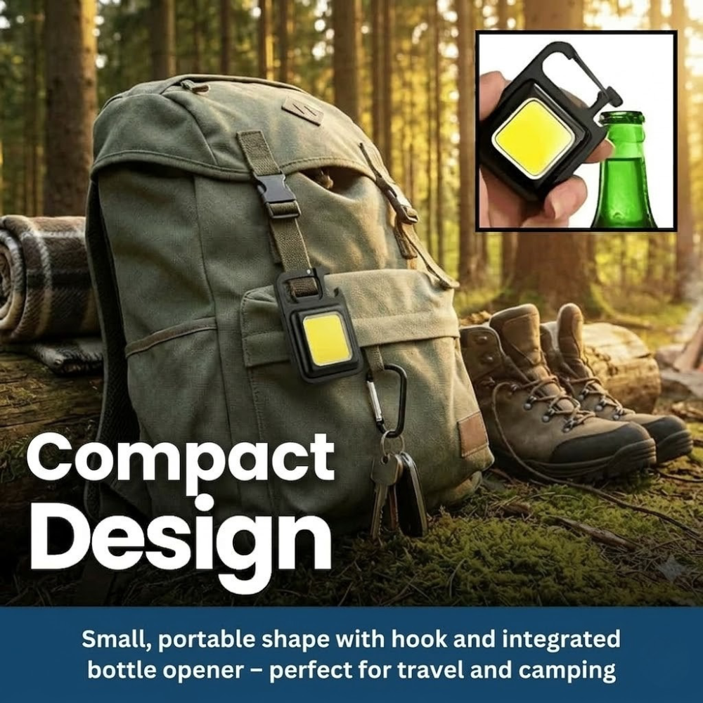 Compact COB LED Keychain Light - Rechargeable & Versatile