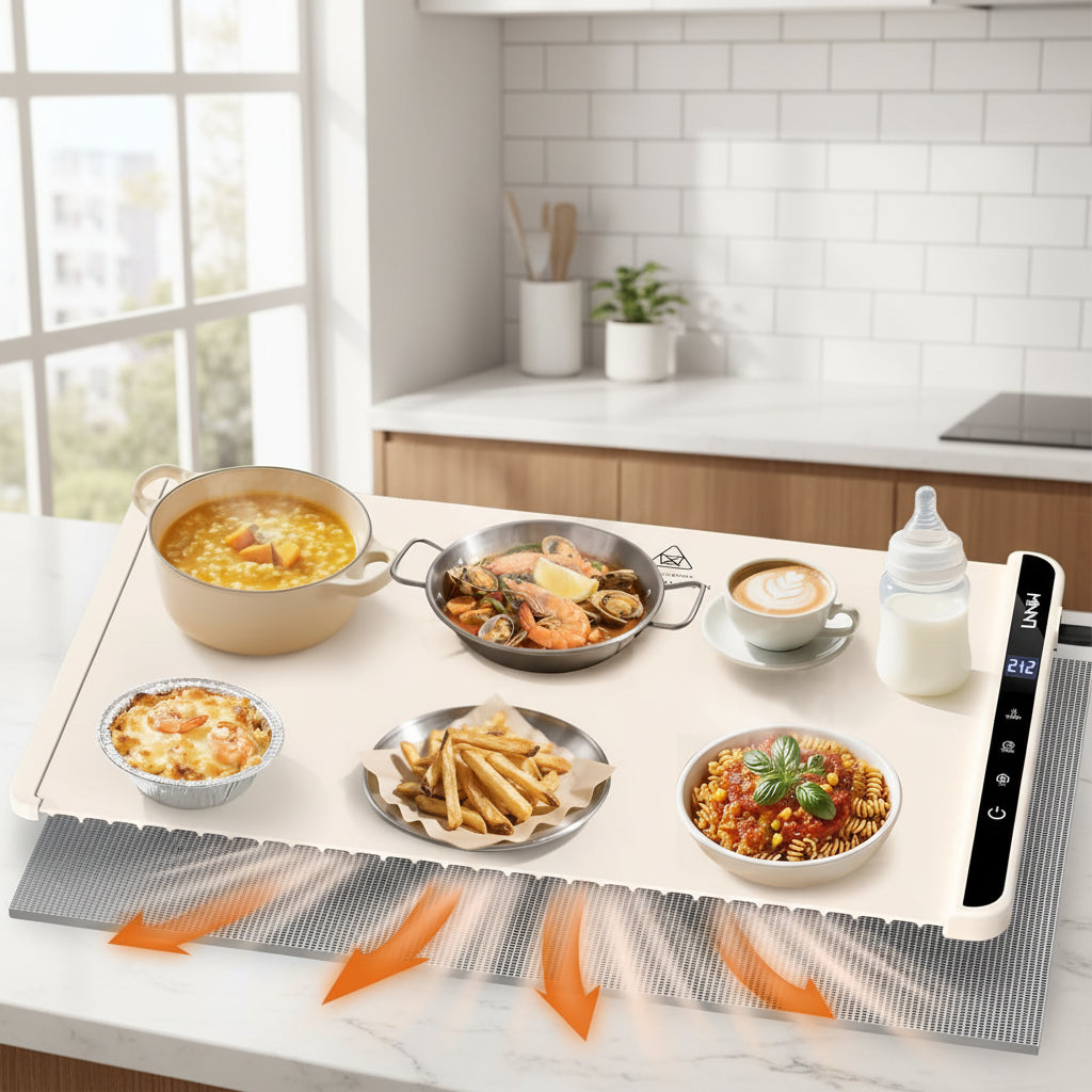 Smart Food Warming Mat with Timer and Protective Pad
