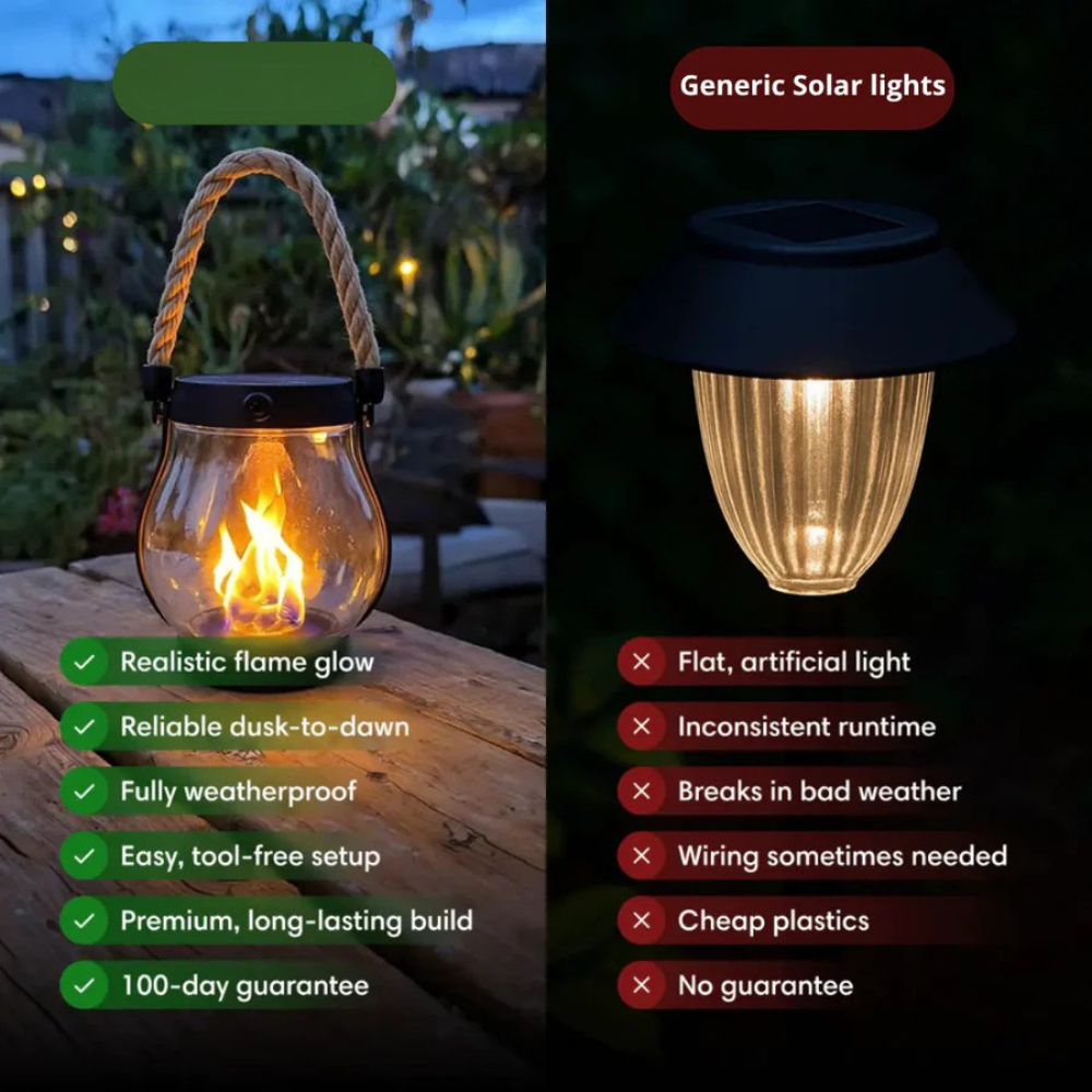 Solar-Powered Lantern with Lifelike Flame Glow