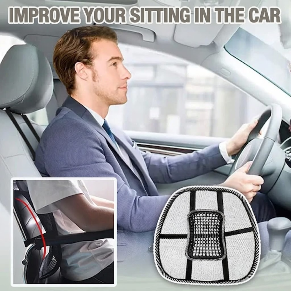 Ergonomic Back Support Cushion for Vehicles with Cooling Mesh