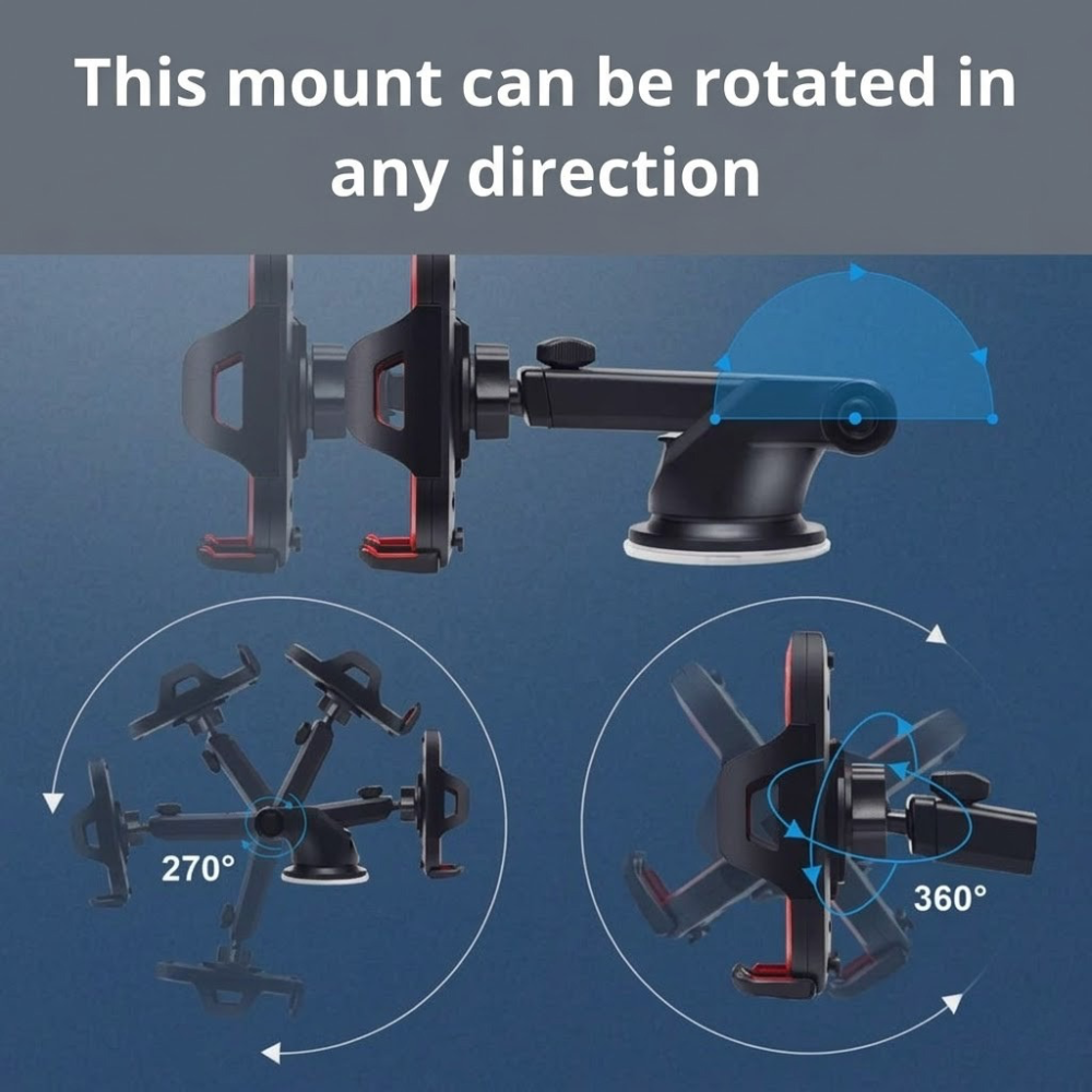 Versatile Car Smartphone Mount with Strong Suction Base