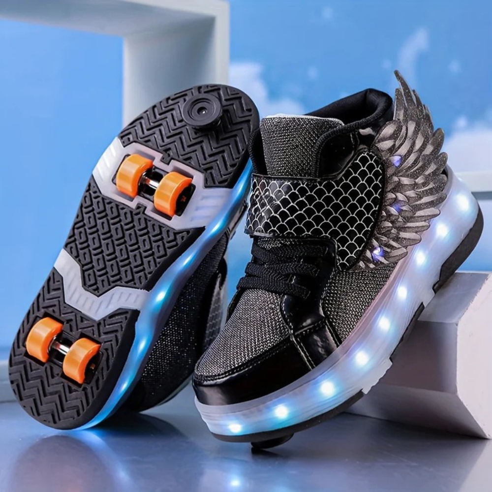 Glow & Roll Sneakers with Wings – Rechargeable Fun for Kids