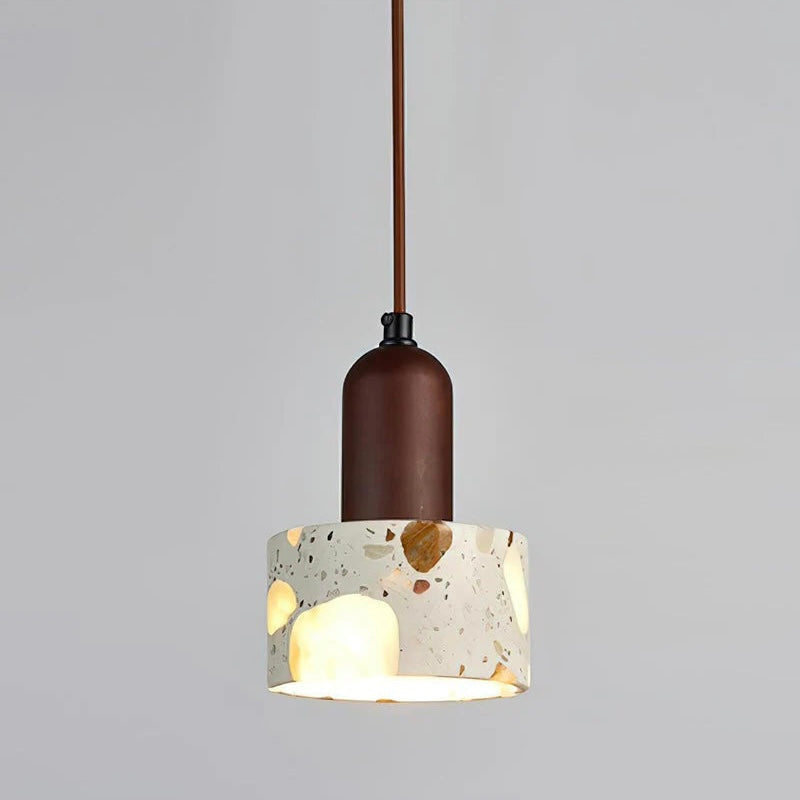 Natural Stone and Timber Hanging Light with Custom Height