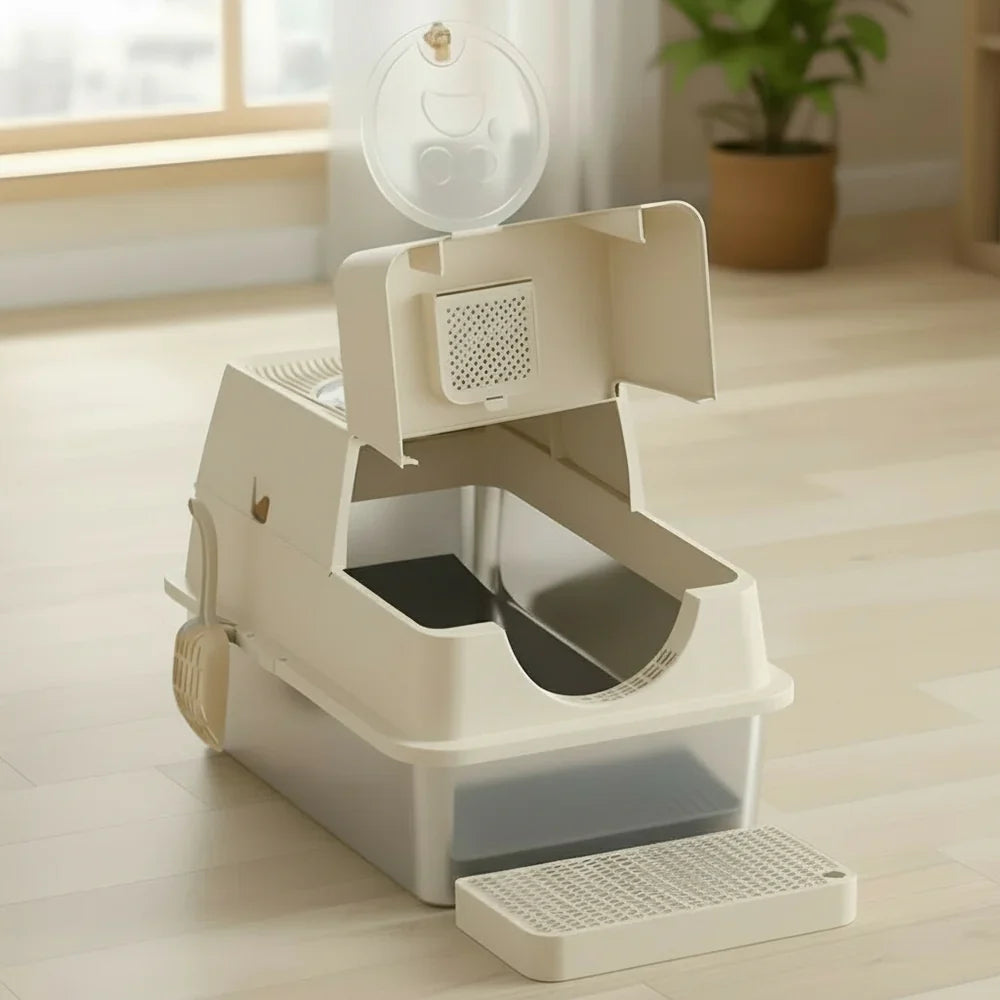 Elegant Stainless Steel Cat Litter Box with Easy Access Lid