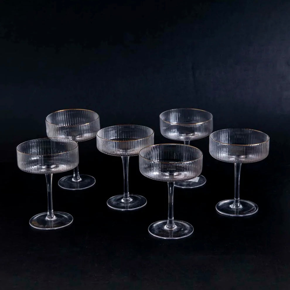 Chic Ribbed Coupe Glass Set for Elegant Cocktails - 6 Pieces