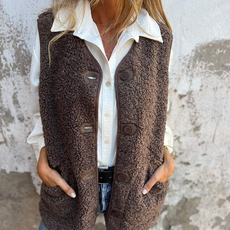 Chic Wool-Blend Vest for Women with Elegant Button Closure