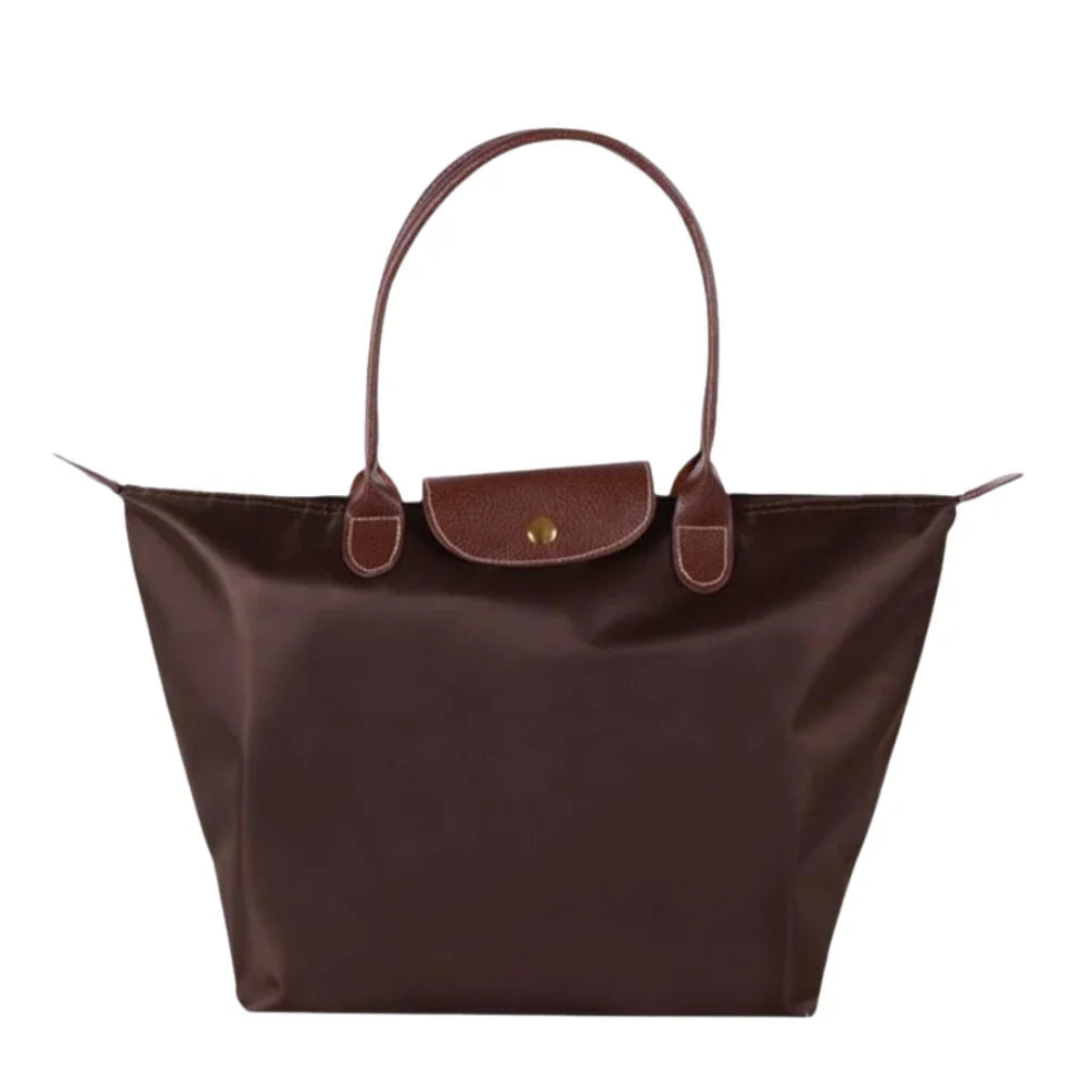 Chic Nylon Tote Bag with Leather Accents and Secure Closure