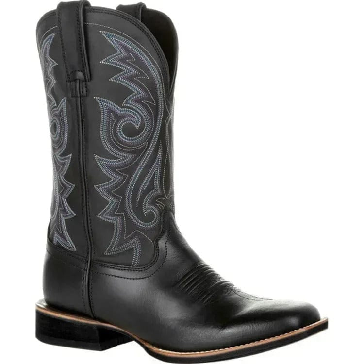 Men's Retro-Inspired Leather Cowboy Boots with Embroidery