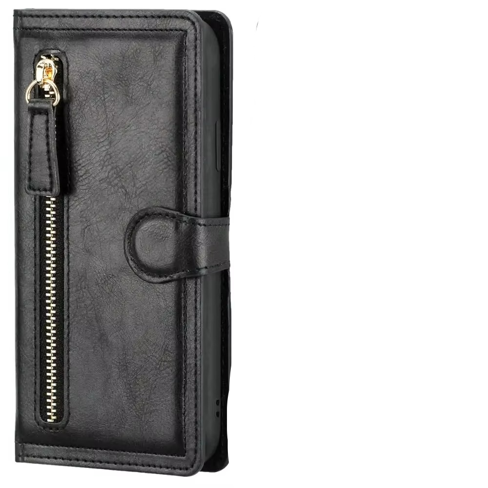 Smart Leather Wallet Case with Zip Closure and Stand Function